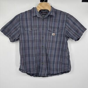 Carhartt Shirt Mens 2XL Blue Plaid Rugged Flex Relaxed Fit Button Up Stretch